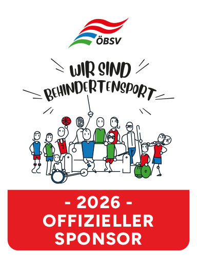Logo des ÖBSV mit dem Text 'Wir sind Behindertensport' und dem Hinweis auf den offiziellen Sponsor 2026.